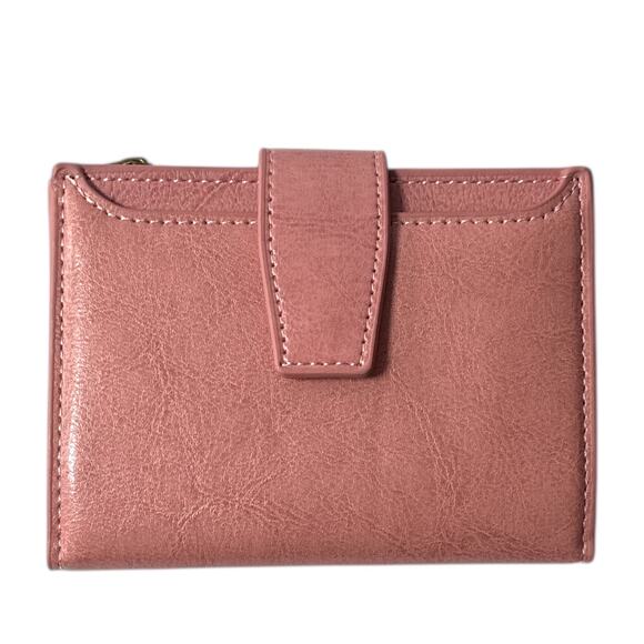 Blush Pink Small Wallet Compact Faux Leather Bifold with Zipper Coin Pouch - Picture 1 of 8